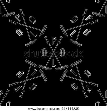 Vector polo seamless pattern. Polo equipment element. Sport template seamless backdrop. Polo stick logo pattern. Polo club logo on blackboard graphic style