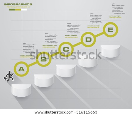 abstract business chart. 5 Steps diagram template/graphic or website layout. Vector. Step by step idea.