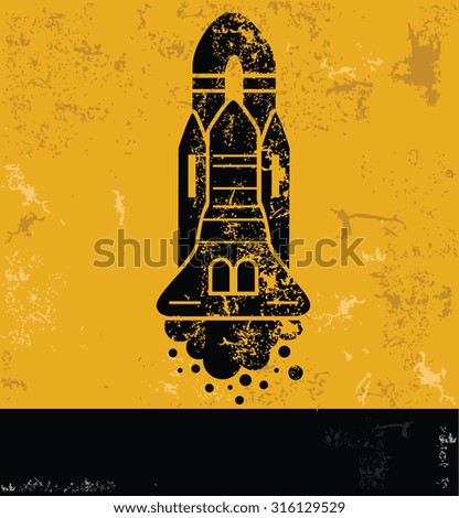 Rocket design, yellow grunge vector