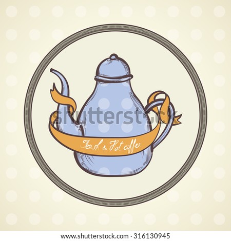 colorful sketched coffee pot with ribbon