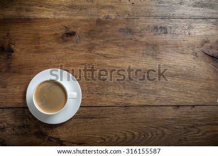 Coffee on vintage wood desk background  with place for text