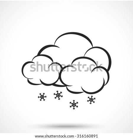 Weather icon. Cloud with snowlakes isolated on white background. Sun symbol. Cloud symbol.