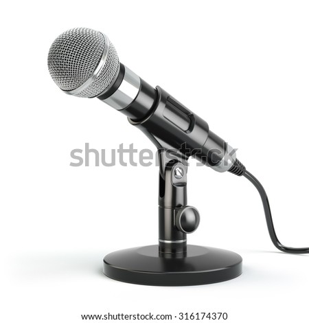 Microphone isolated on white. Karaoke or news concept. 3d