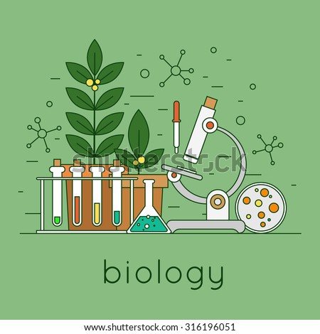 Thin line biology laboratory workspace and science equipment concept. Flat design vector illustration. Royalty-Free Stock Photo #316196051