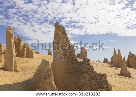 Eroded Pinnacles on a Sand Dune on the Horizon in Nambung National Park Western Australia
