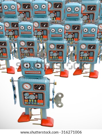 a large group of retro robots 