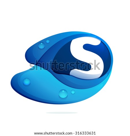 S letter with blue water drops. Letter vector design template elements for your application or corporate identity.