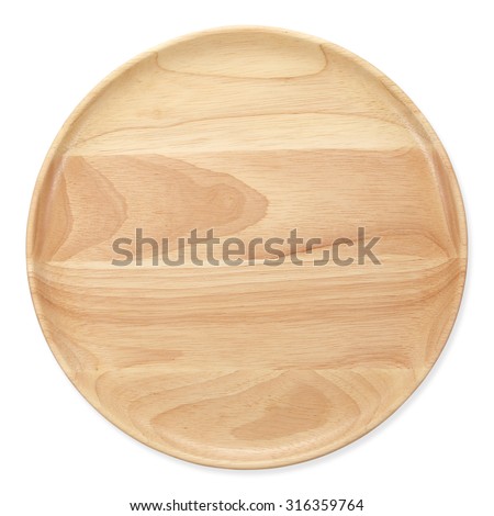 wooden plate  top view on white background Royalty-Free Stock Photo #316359764