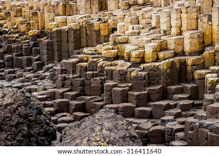 Landscape of Giant's Causeway in Northern Ireland. Close-up background. Image with selective focus