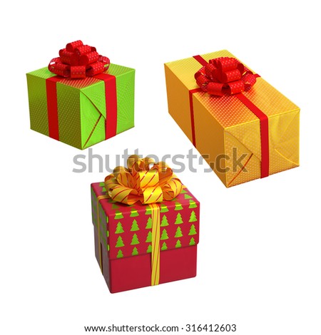 Christmas gift boxes over white background 3d illustration