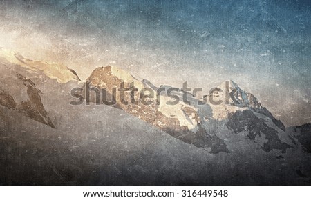 Natural mountain landscape in old grunge style
