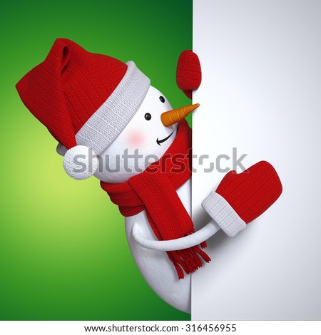 Christmas banner with snowman, holiday background, 3d cartoon character illustration