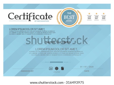 Blue Certificate, Vector certificate template,Modern style.