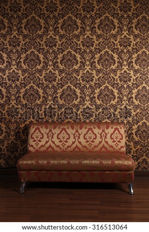 gold shade vintage sofa and wall paper
