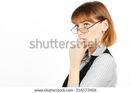 Business woman. Portrait of girl with glasses .Thoughts and emotions.