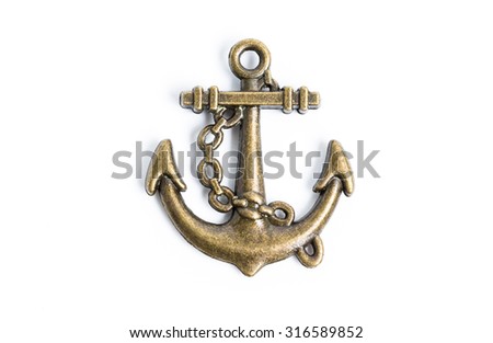 Gold anchor on white background