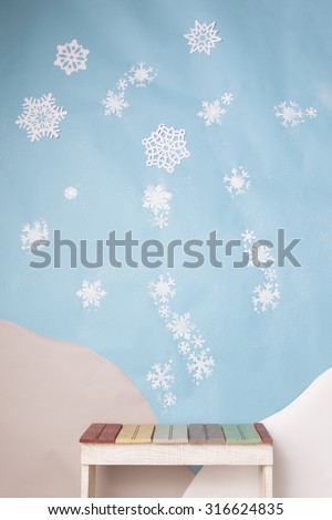 white snowflakes on blue background set