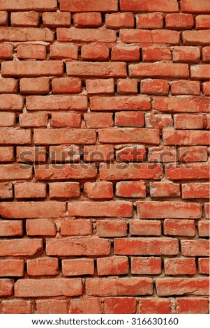 Old Red Brick Wall Vertical Background Texture Close-up