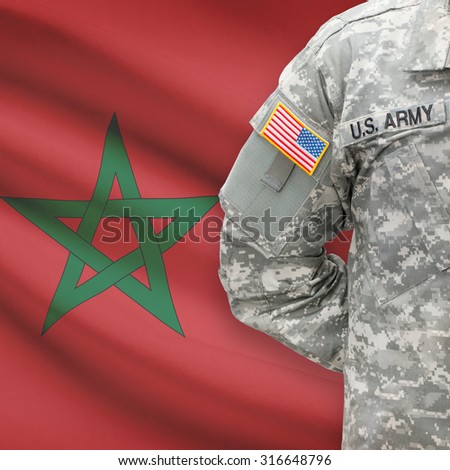 American soldier with flag on background series - Morocco