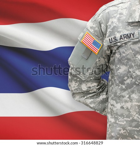 American soldier with flag on background series - Thailand