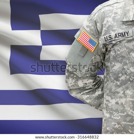 American soldier with flag on background series - Greece - Hellenic Republic