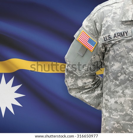 American soldier with flag on background series - Nauru