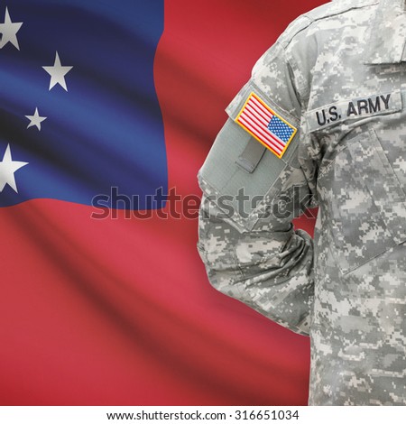American soldier with flag on background series - Samoa