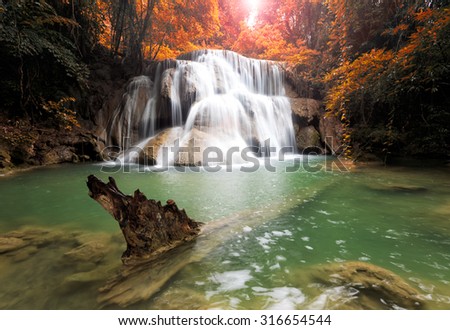Waterfall in rain forest  (Huay Mae Kamin Waterfall, Kanchanaburi Province, Thailand)