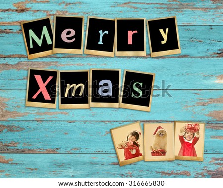 Merry christmas words on wood background.