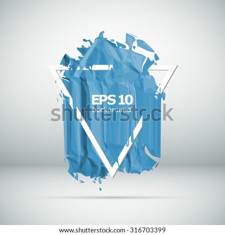 Abstract composition, spotted blot structure, smeary oil paint blur, sloppy surface backdrop, soiled geometric shape, splotchy triangle, startup screen, background, EPS 10 vector illustration