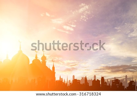 Silhouette Church of Islam and the city , religion concept Royalty-Free Stock Photo #316718324