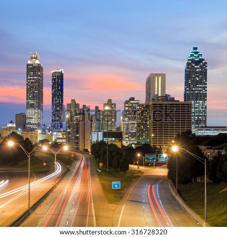 Image of the Atlanta skyline during twilight  USA