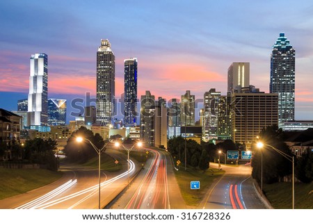 Image of the Atlanta skyline during twilight  USA