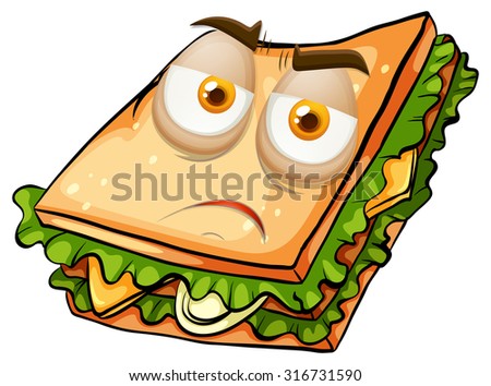 Sad face on sandwich illustration