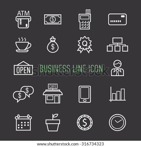set of business line icon isolated on black background