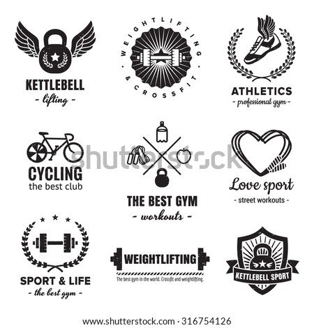 Sport & fitness logos vintage vector set. Hipster and retro style. Perfect for your business design.