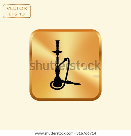 Vector gold button with silhouette of a hookah 