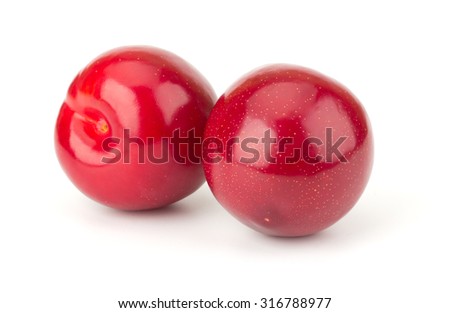 Sweet red plum isolated on white background cutout
