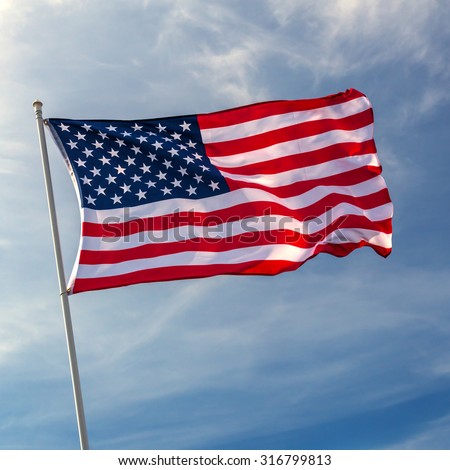 american flag on sky background