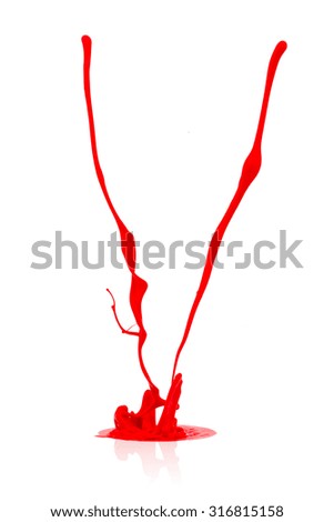 abstract red paint splashing on white background