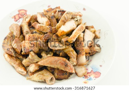 chitterlings grill on a white background, thai style
