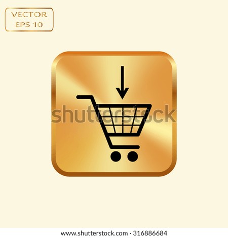 Vector gold button with Vector shopping cart icons 
