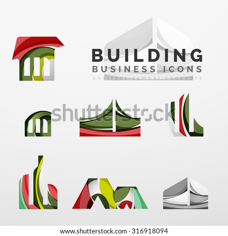 Set of real estate or building logo business icons. Created with overlapping colorful abstract waves and swirl shapes