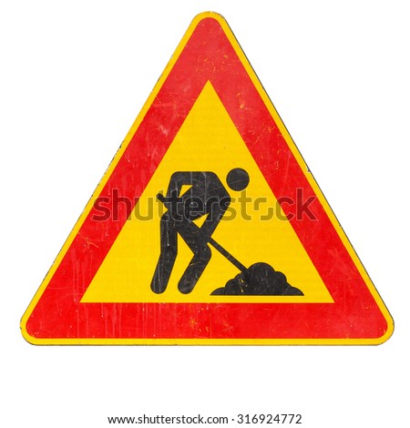 Warning signs, Road works traffic sign isolated over white background