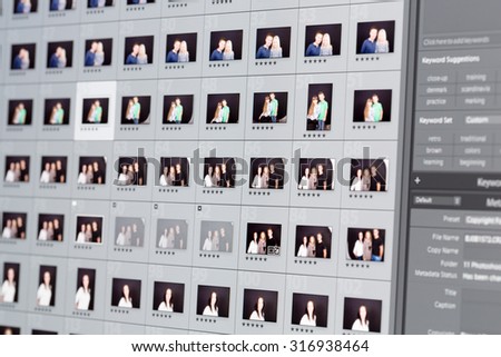 Close-up of portrait images displayed in grid in photo editing software.