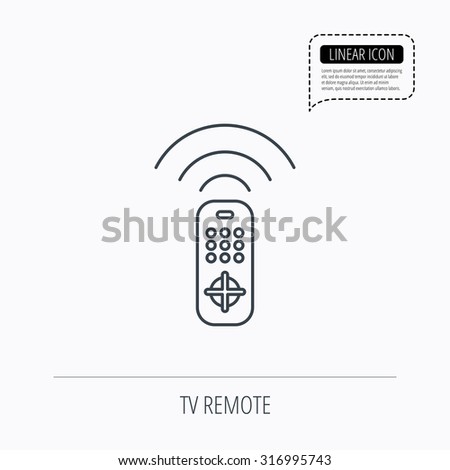 Remote control icon. TV switching channels sign. Linear outline icon. Speech bubble of dotted line. Vector