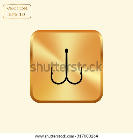 Vector gold button with  Fishing hook black