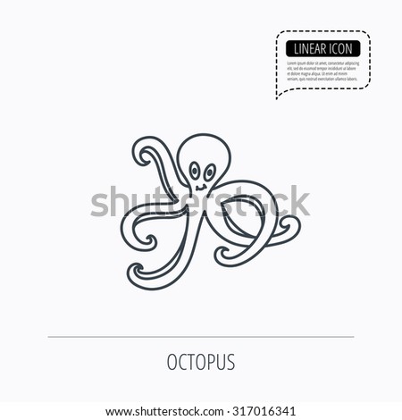 Octopus icon. Ocean devilfish sign. Linear outline icon. Speech bubble of dotted line. Vector
