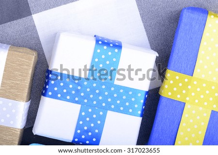 bright gifts with ribbons, holiday invitation card