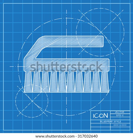 Vector blueprint cleaning brush icon on engineer or architect background.  